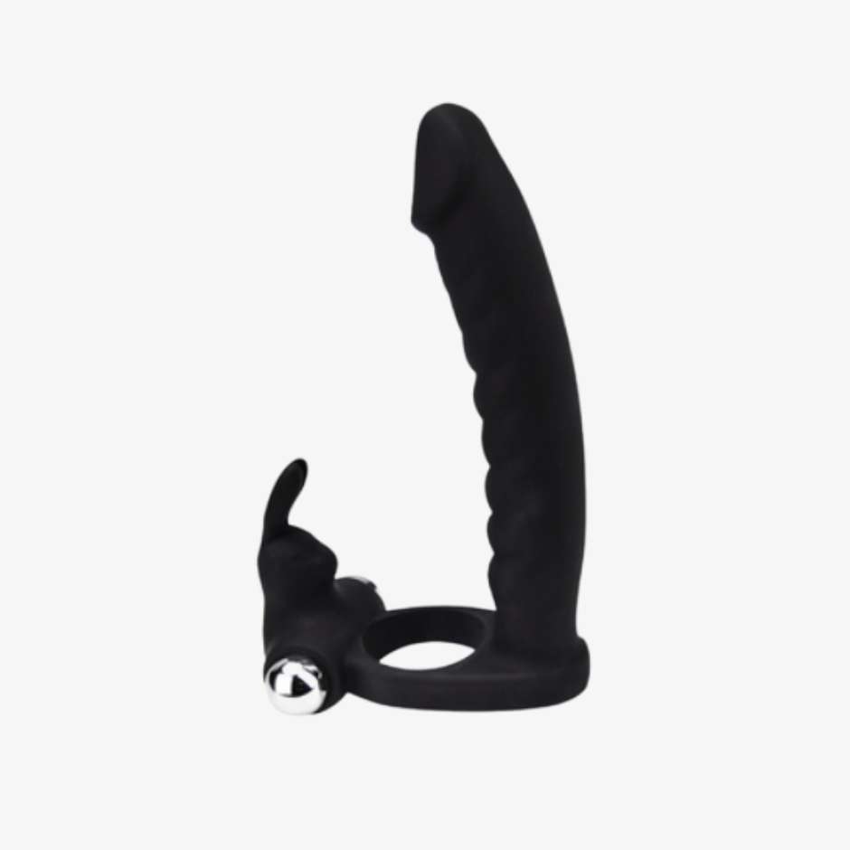 Vibrating Double Fun Cock Ring and Strap-On For Two