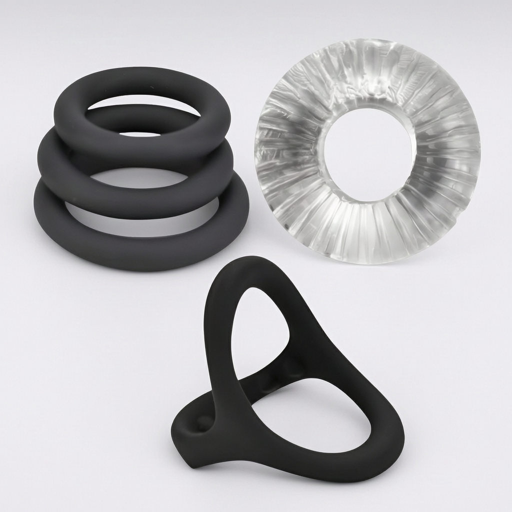 Multi Size Cock Ring Experimental Starter Bundle - A selection of men's silicone cock rings, as part of a bundle sold by Raeven.